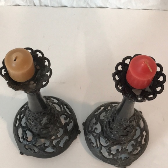 Japanese Forged Iron Candlesticks Candle Holders Gothic Japanese  5LBS Filigree - Picture 4 of 12